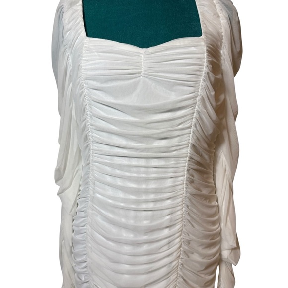 Fashion Nova White Ruched Mesh Bodycon Dress NWOT XL - Picture 2 of 11